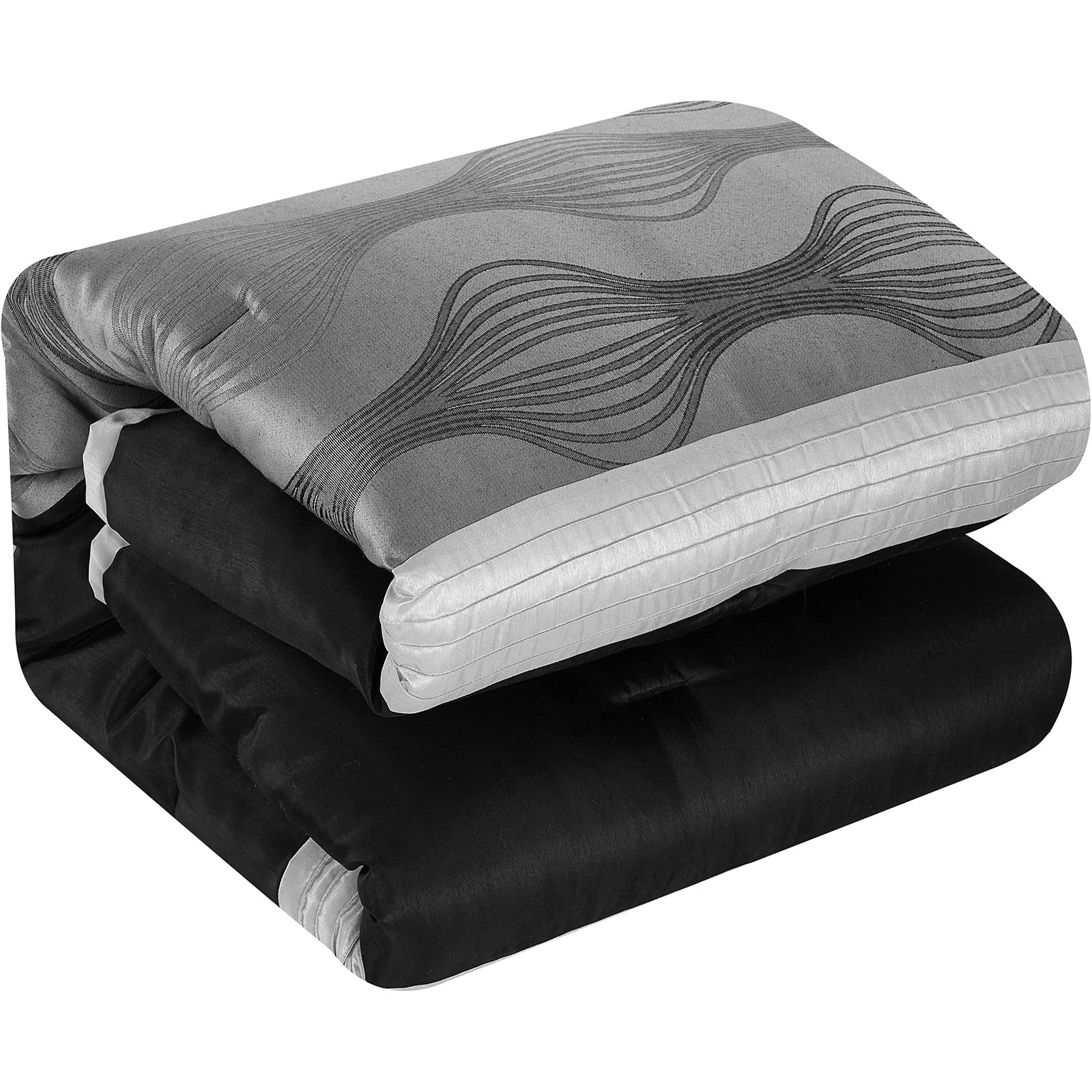 Black and Silver Striped Comforter Set - King Size 7 Piece