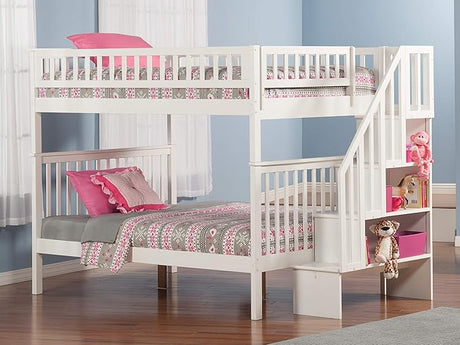 Columbia Twin over Twin Size Bunk Bed with Twin Raised Panel Trundle in White