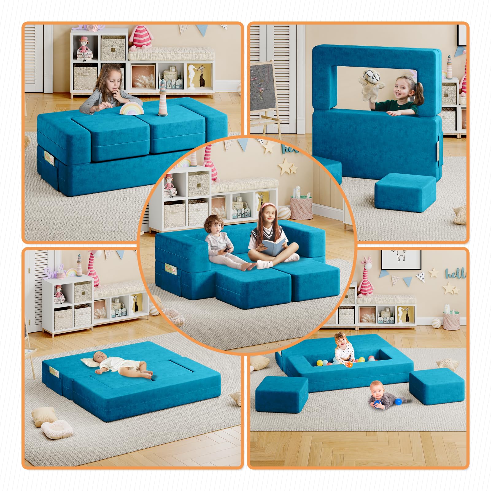 Kids Couch, Toddler Couch with Washable and Durable Covers, Modular Kids Sofa Couch