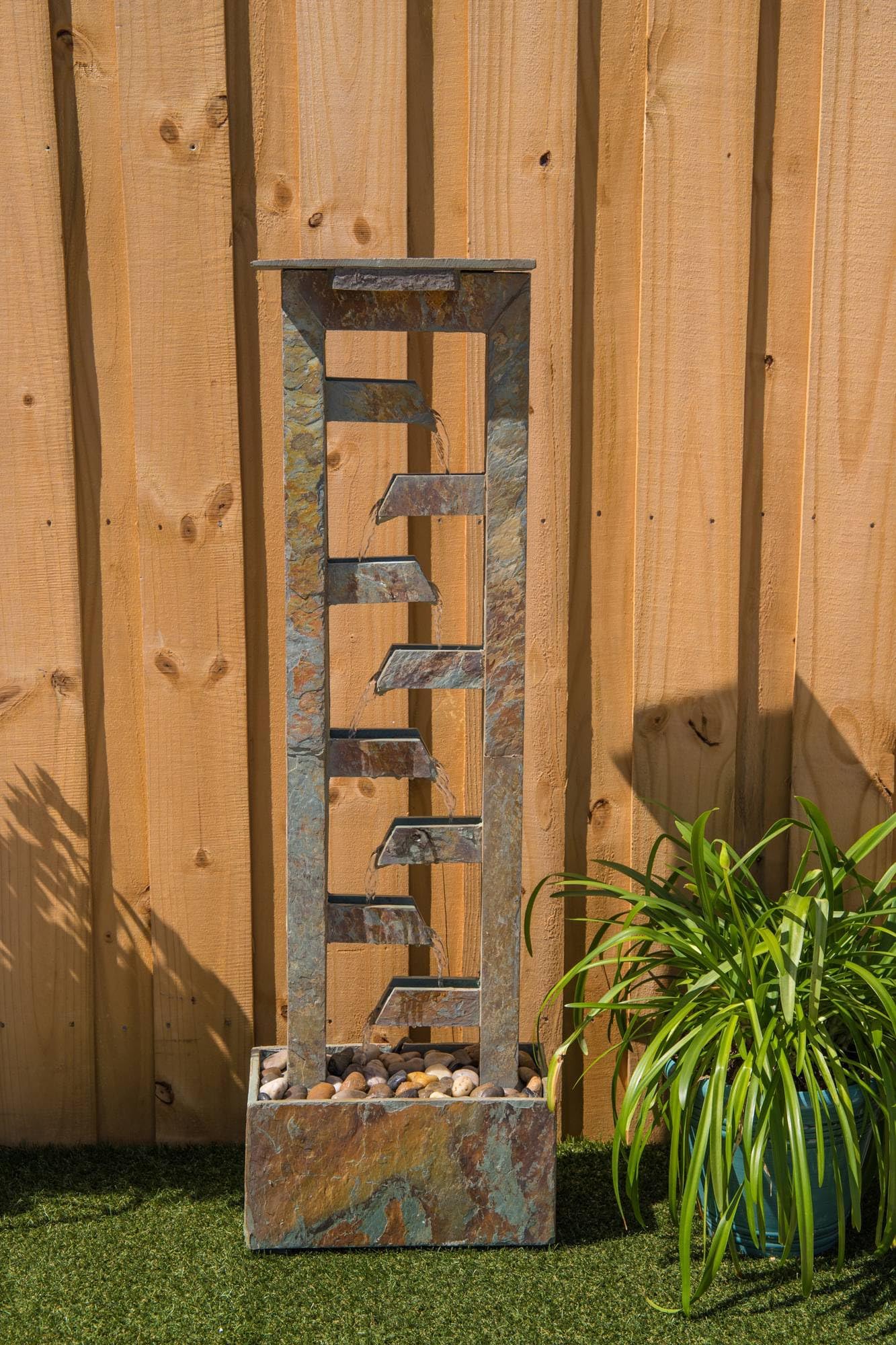 Zigzag Zen 49" Slate Stone Waterfall Fountain with Light - John Timberland