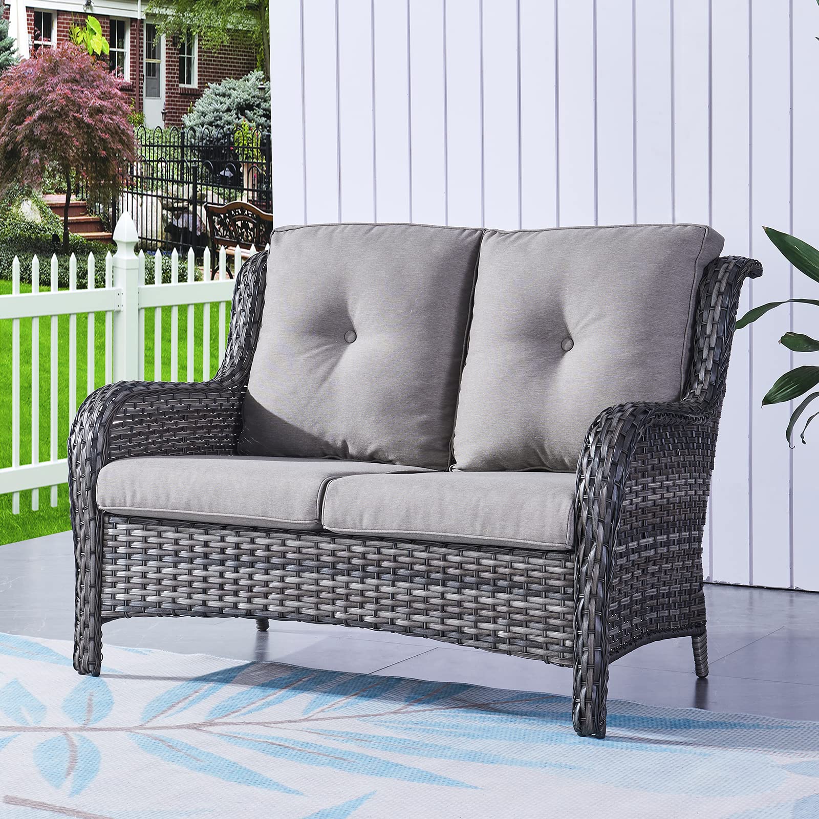 Outdoor Loveseat Wicker Patio Sofa - 2-Seat Rattan Outdoor Couch Patio Furniture