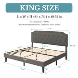 King Size Platform Bed Frame with Adjustable Diamond-Tufted Headboard,