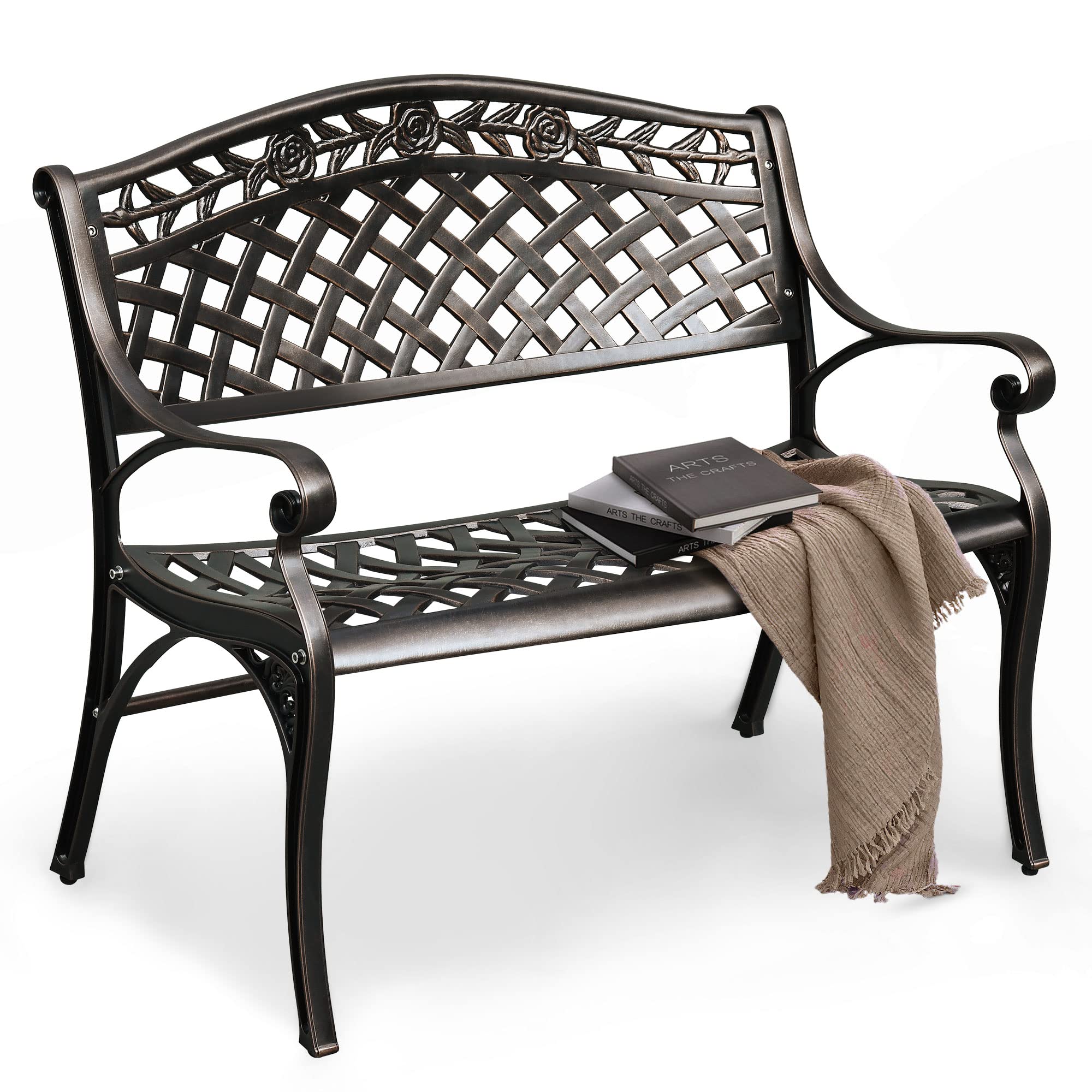 Cast Aluminum Outdoor Bench, 39.4’’ Patio Garden Benches for Outdoors