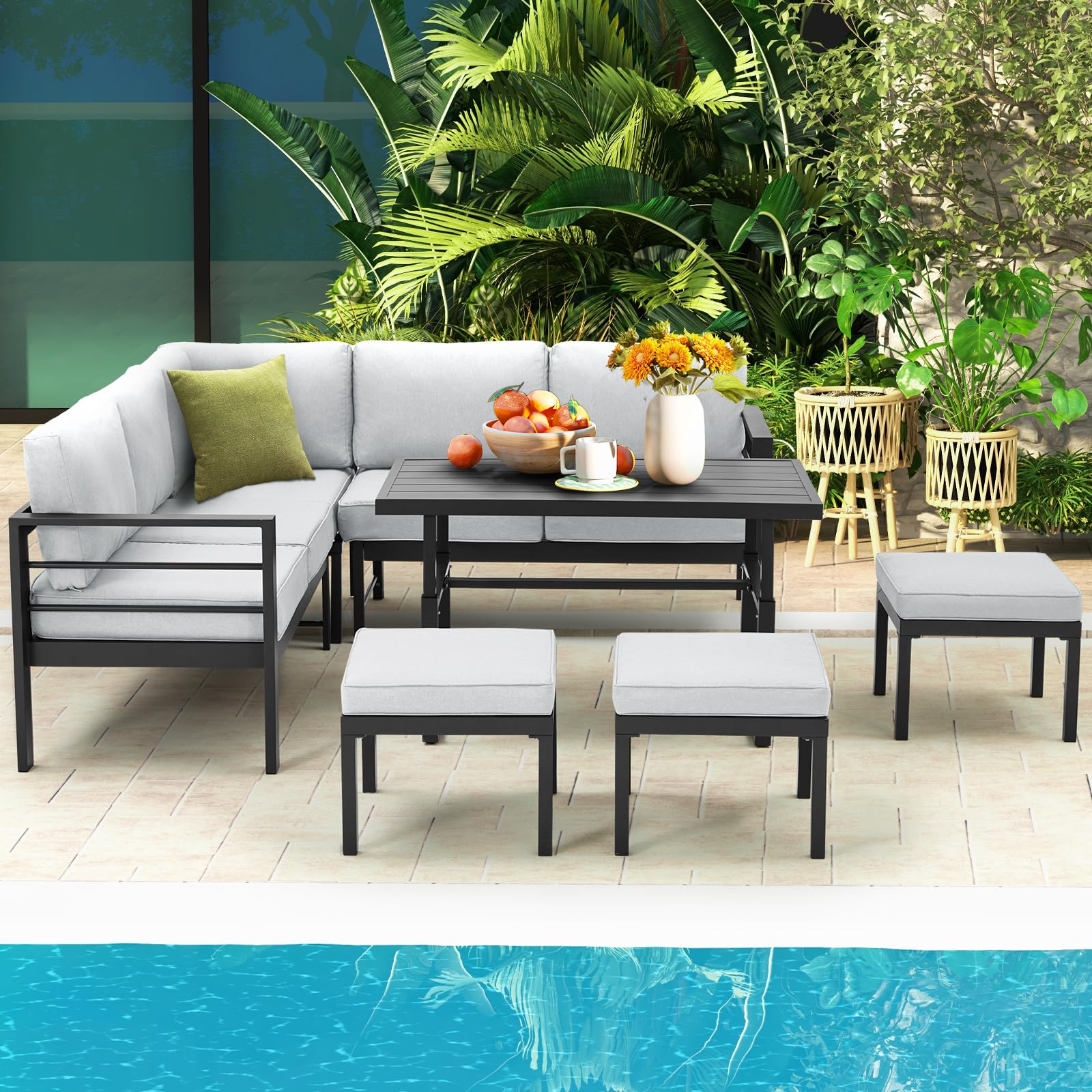 All Weather Aluminum Frame Patio Conversation Set, 7 Pieces Outdoor Patio Furniture