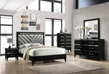 Madison 6-Piece King Size Black Bedroom Set. Bed, Dresser, Mirror, Chest & 2 Nightstands