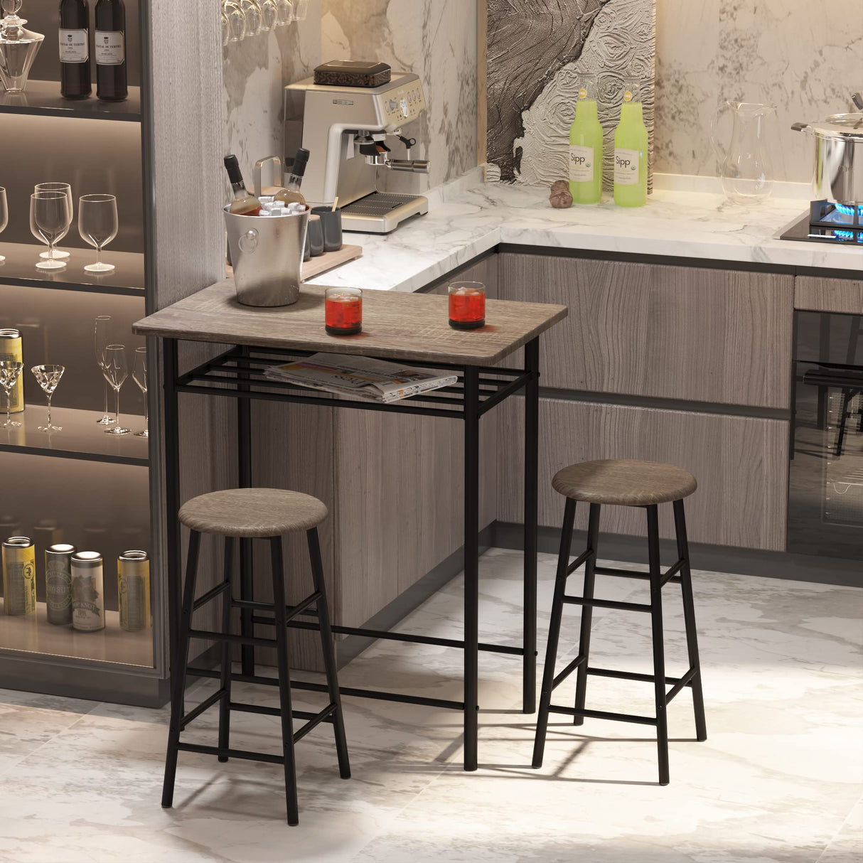 Bar Table with 2 Bar Stools, Pub Dining Table Set, Kitchen Counter Height Table