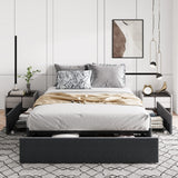 Full Size Platform Bed Frame with 3 Storage Drawers, Fabric Upholstered, Wooden Slats Support