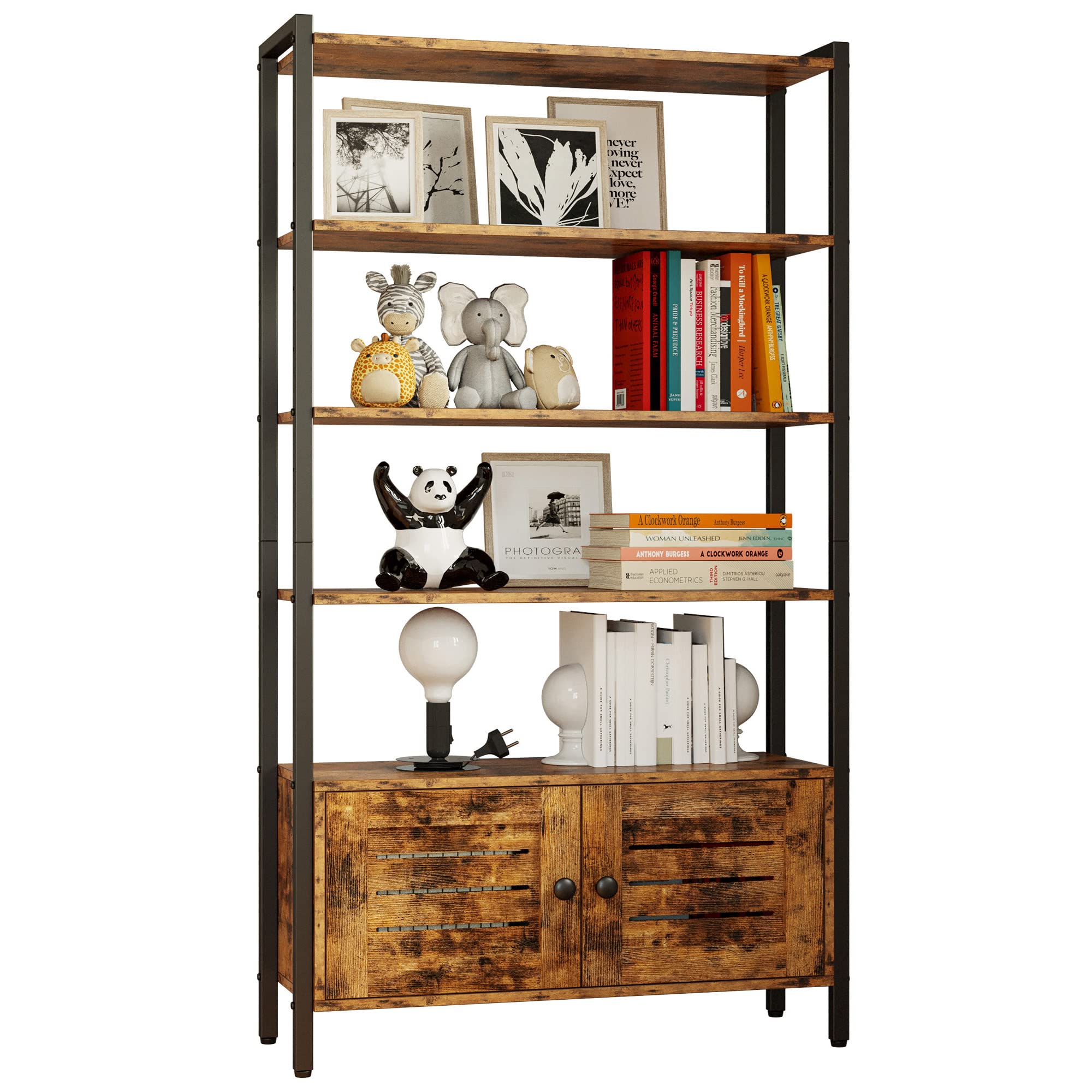 Bookshelf and Bookcase with Door and Four Shelves, 31.5" Wide Bookshelves with Wheels