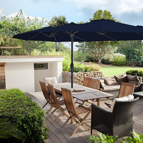 15ft Large Patio Umbrellas with Base Included, Outdoor Double-Sided Umbrella with Crank Handle,