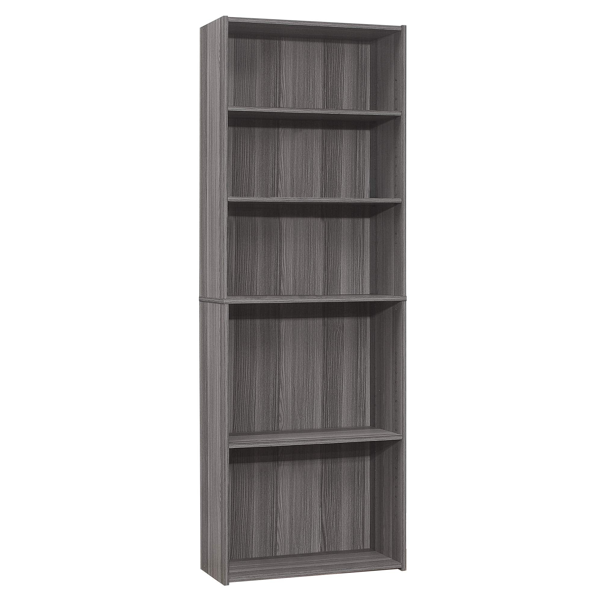 I BOOKCASE-72 H/Grey with 5 Shelves Bookcase, Gray