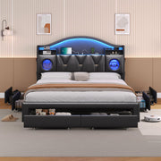 Queen Bed Frame with Storage Headboard and 6 Drawers