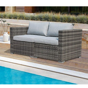 Outdoor Wicker Loveseat 2 Pieces, All Weather Grey PE Rattan Sectional Corner Sofa Set