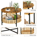 3 Pieces Coffee Table Set for Living Room, 2 Tier Round Rattan Coffee End Side Table