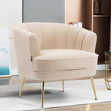 Modern Velvet Barrel Chair Accent Armchair with Golden Legs for Living Room Bedroom