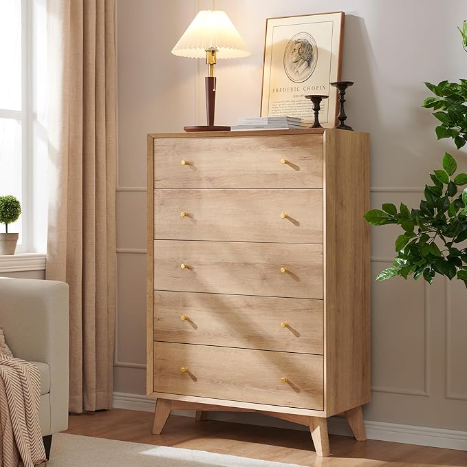 6 Drawer Dresser, 54" Wide Mid Century Modern Chest of Drawers