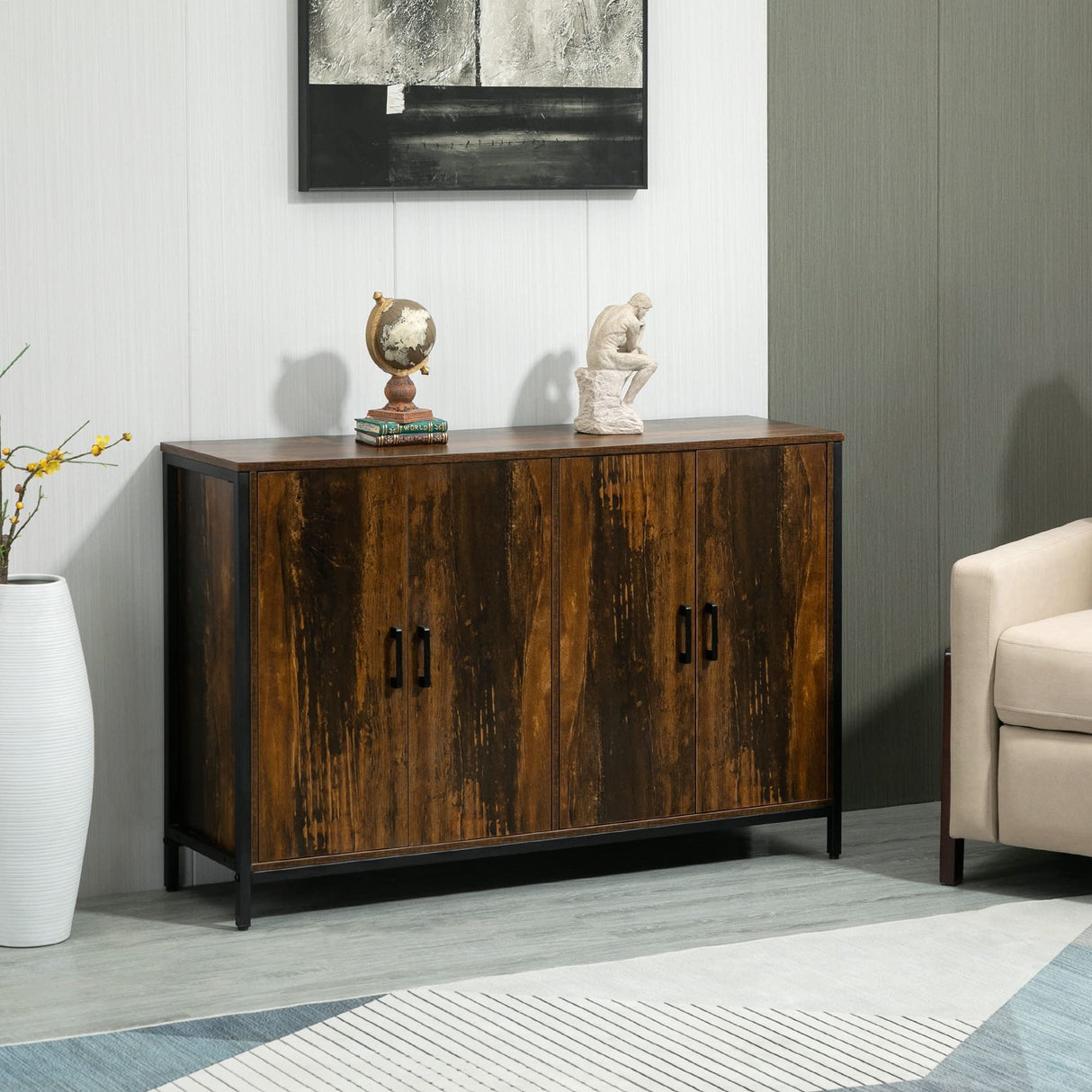 Industrial Buffet Cabinet Sideboard with Doors, Kitchen Storage Cabinet with Adjustable