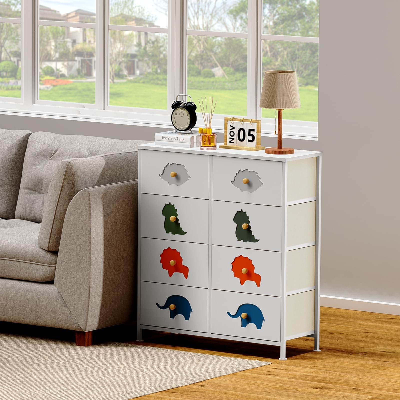 Dresser for Bedroom, Baby Dresser with 8 Fabric Drawers Tall Storage Organizer for Toddler Child
