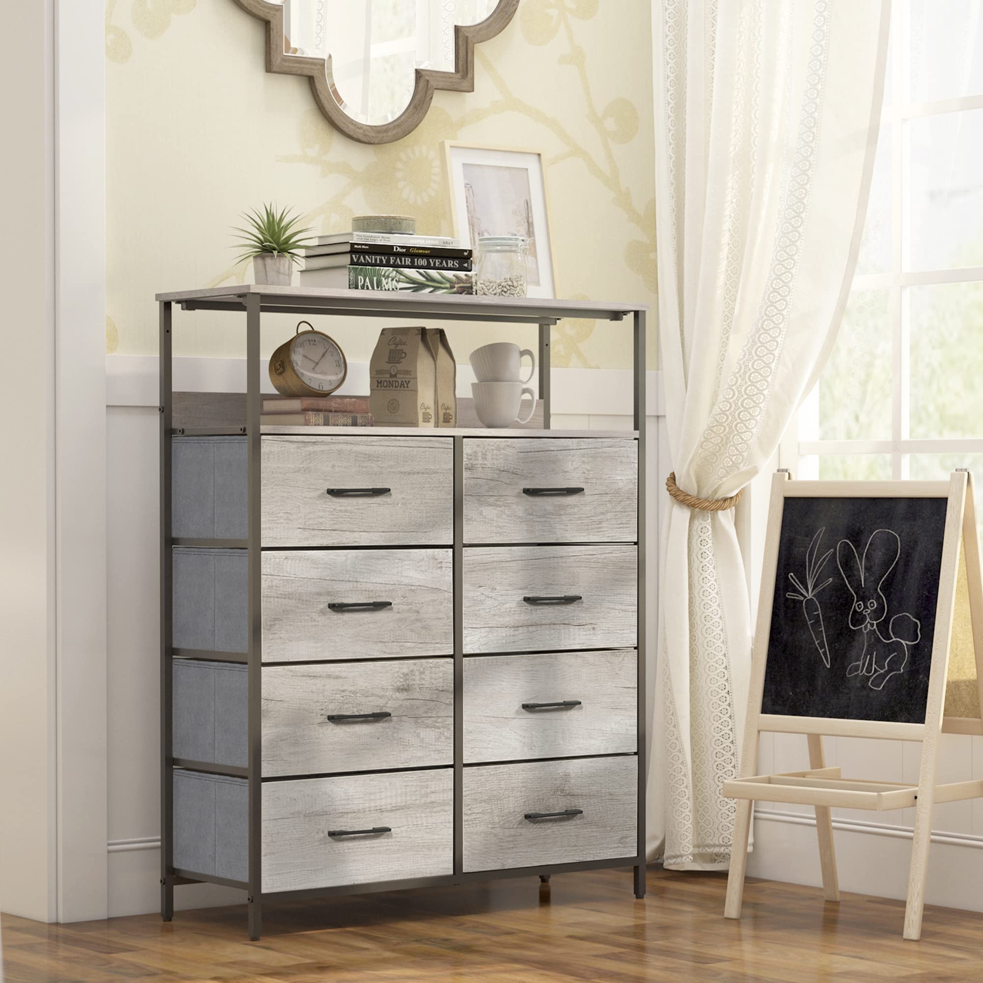 8 Drawers Dresser with Shelves, Fabric Drawers