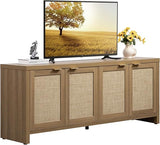Boho TV Stand with Rattan Cabinets for 45-65 Inch TVs