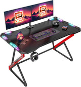 Gaming Desk with LED Lights, 47 Inch Computer Desk for Home Small Space, Gaming