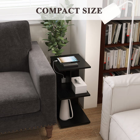 End Table with Charging Station, Narrow Side Tables for Small Spaces USB Ports