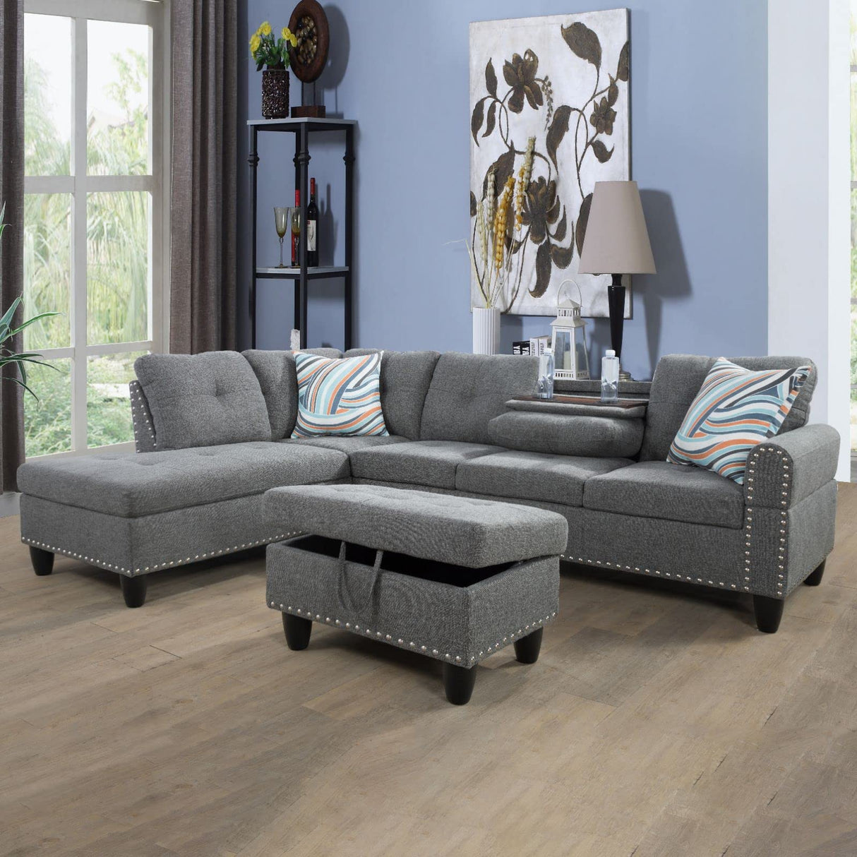 Living Room Furniture Sets,3-Piece Sectional Sofa Set with 2 Cup Holder