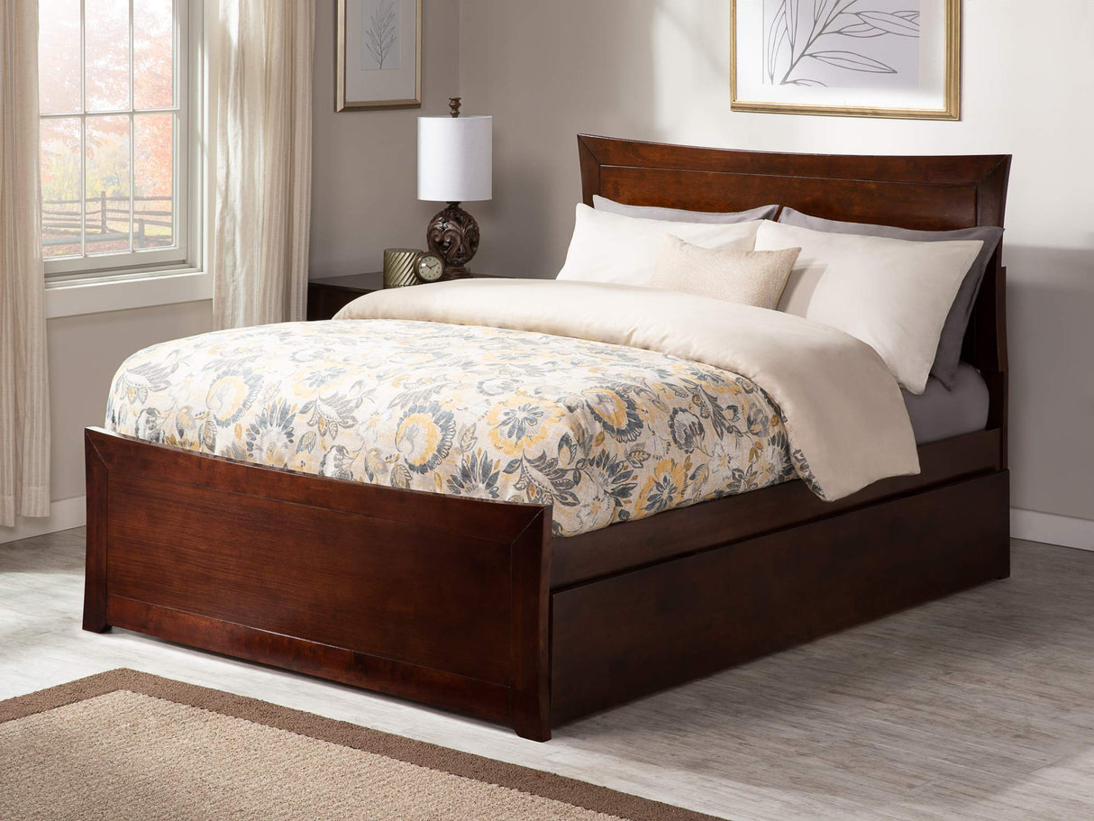 Metro Queen Bed with Matching Footboard and Twin Extra Long Trundle in Walnut