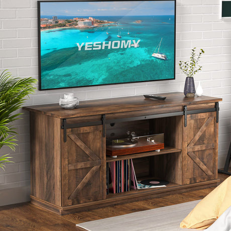 TV Stand for Televisions up to 65 Inchs, with Sliding Barn Doors and Storage Cabinets,