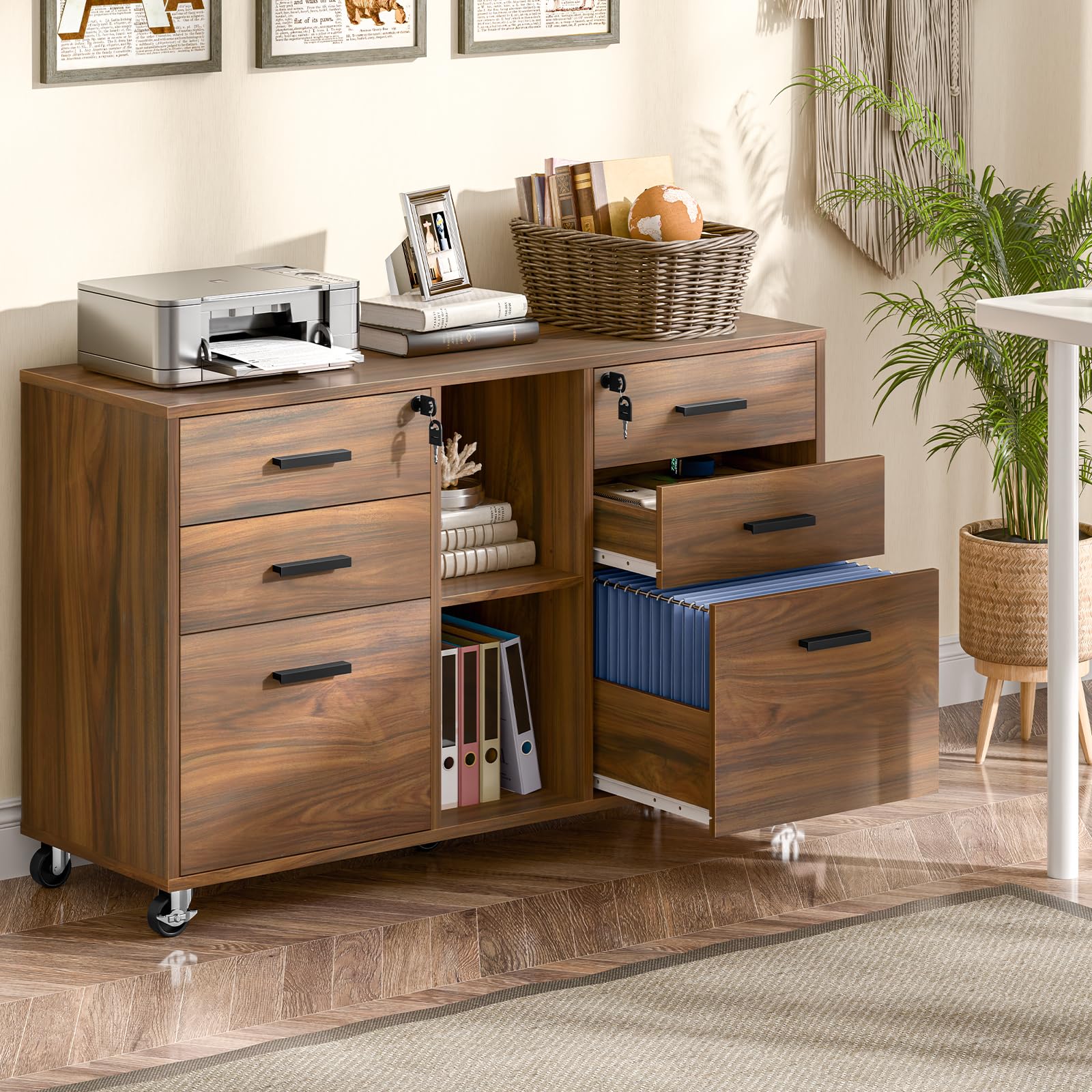 File Cabinet with Lock, Large Mobile Storage Filing Cabinet