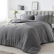 Queen Size Seersucker Comforter Set - 7 Pieces Reversible Comforters Bedding Sets