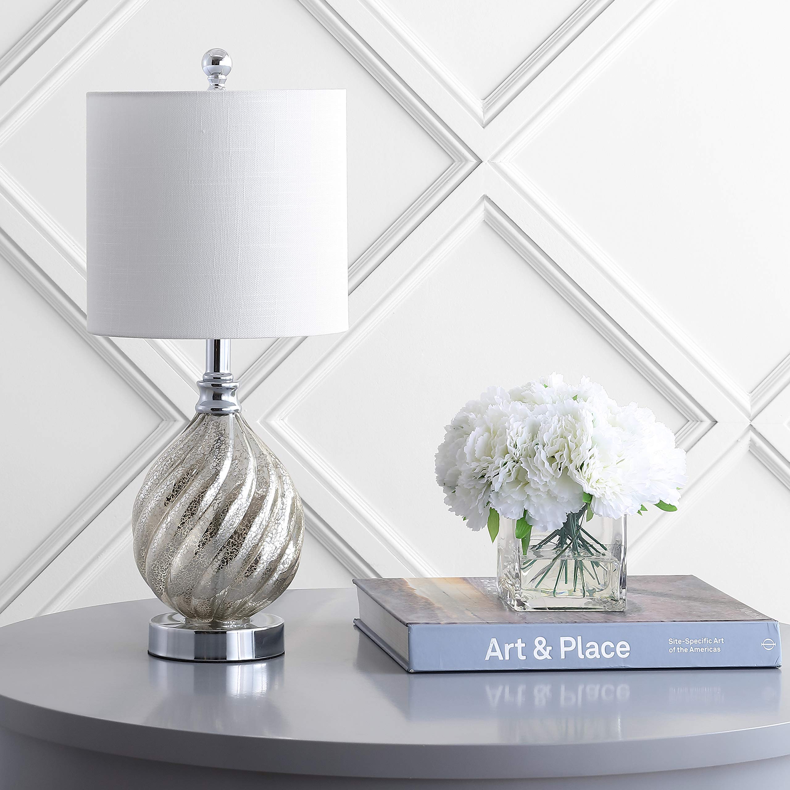 JYL1034A Lawrence 20.5" Glass/Metal LED Table Lamp Transitional Glam Bedside Desk