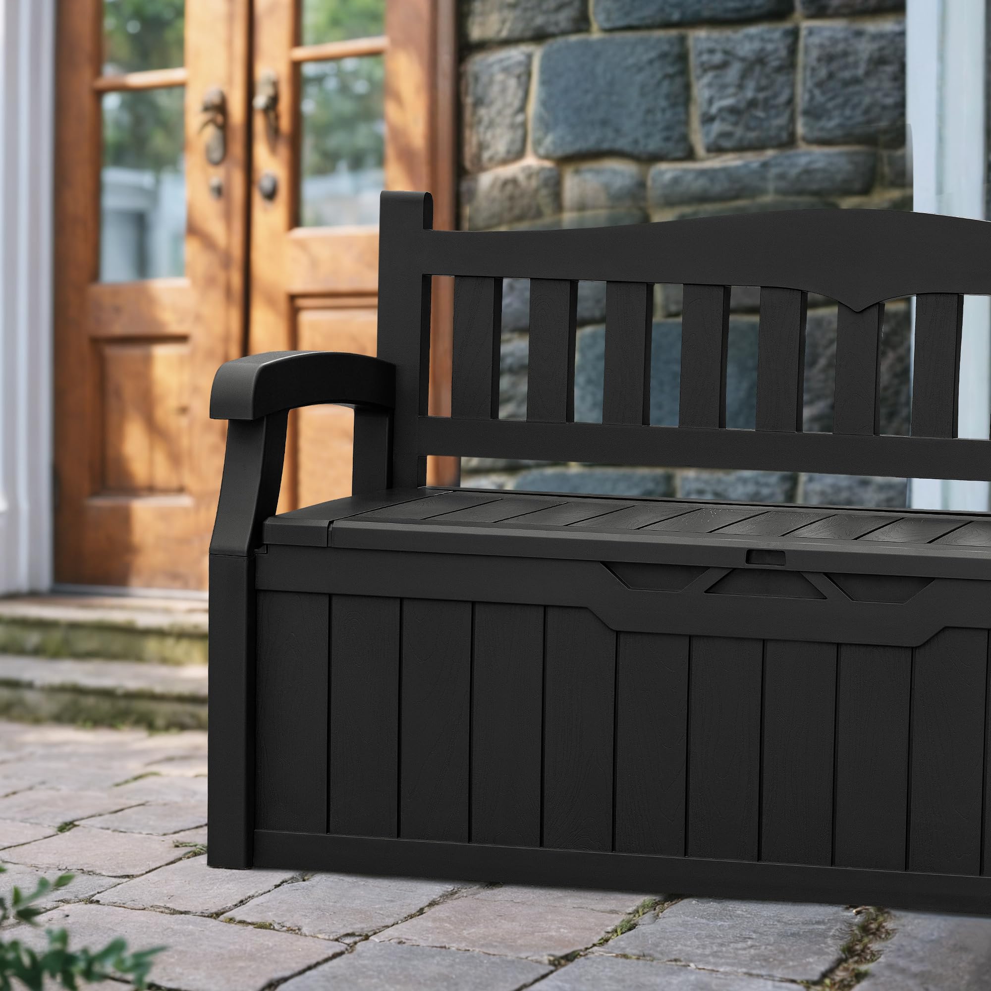 80 Gallon Storage Bench Deck Box Lockable for Patio Furniture, Garden Decor