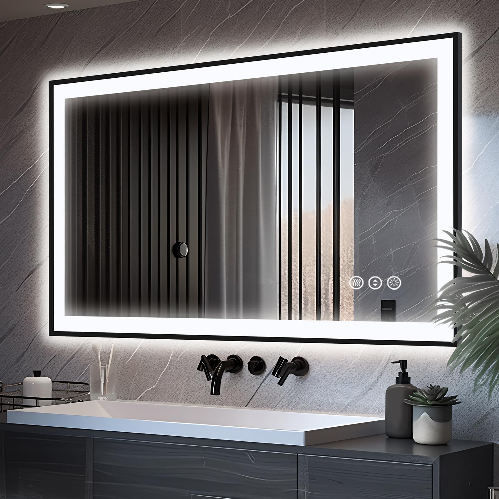 LED Bathroom Mirror - Black Aluminum Framed
