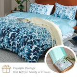 MILDLY 100% Long Staple Cotton Duvet Cover Set Gradient Blue Leaves Printed Comforter Cover Set Farmhouse Plant Comforter Cover Set