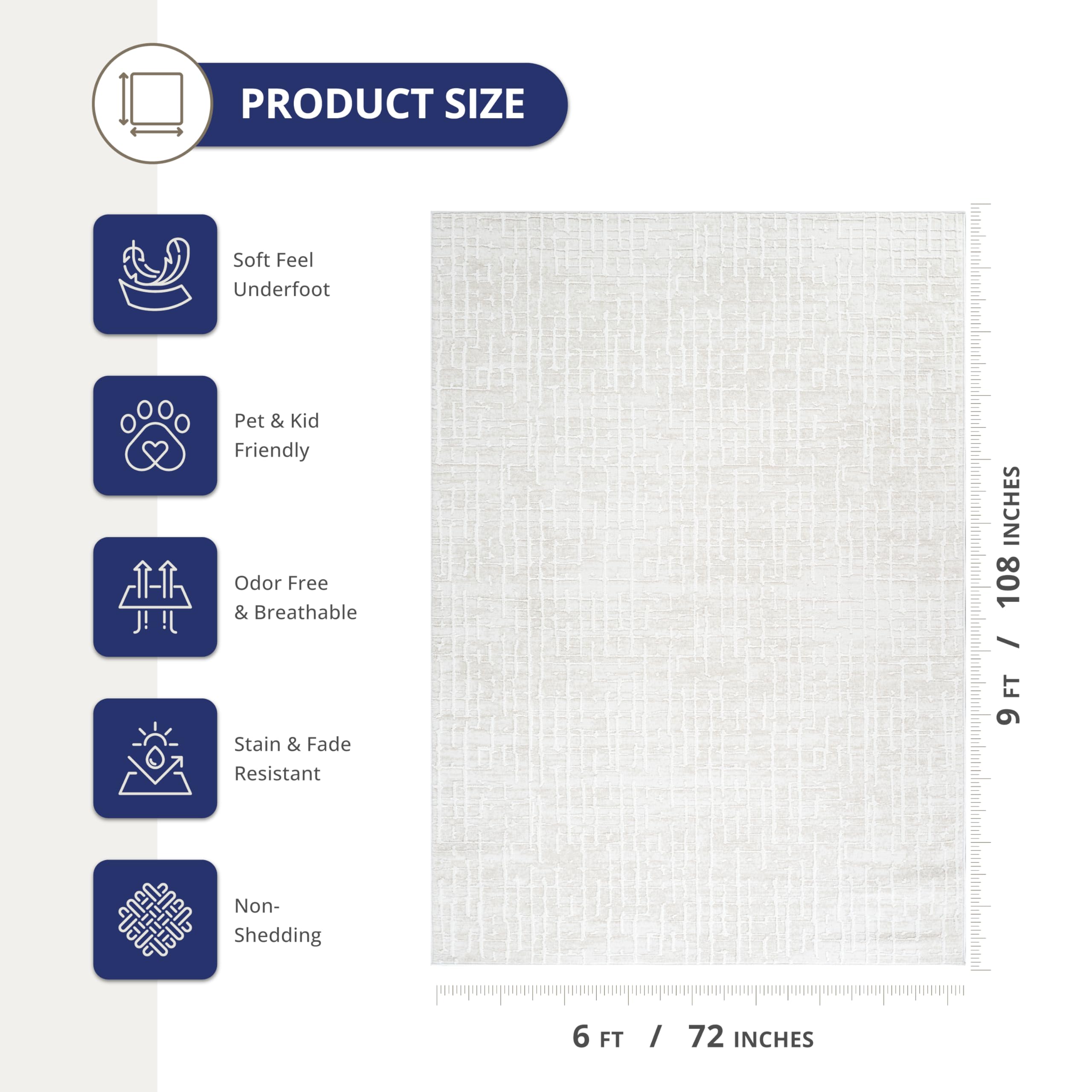 Abani Beige Area Rug - 6x9 Area Rugs for Bedroom - Vera Collection Geometric Grid Pattern - Non-Shedding, Easy to Clean Durable Rugs for Living Room, Bedroom or Office, Pet & Child Friendly