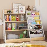 4-Tier Kids Wooden Bookshelf | Sling Bookcase & Toy Organizer