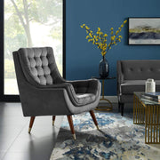 Suggest Button Tufted Upholstered Velvet Lounge Chair, Gray