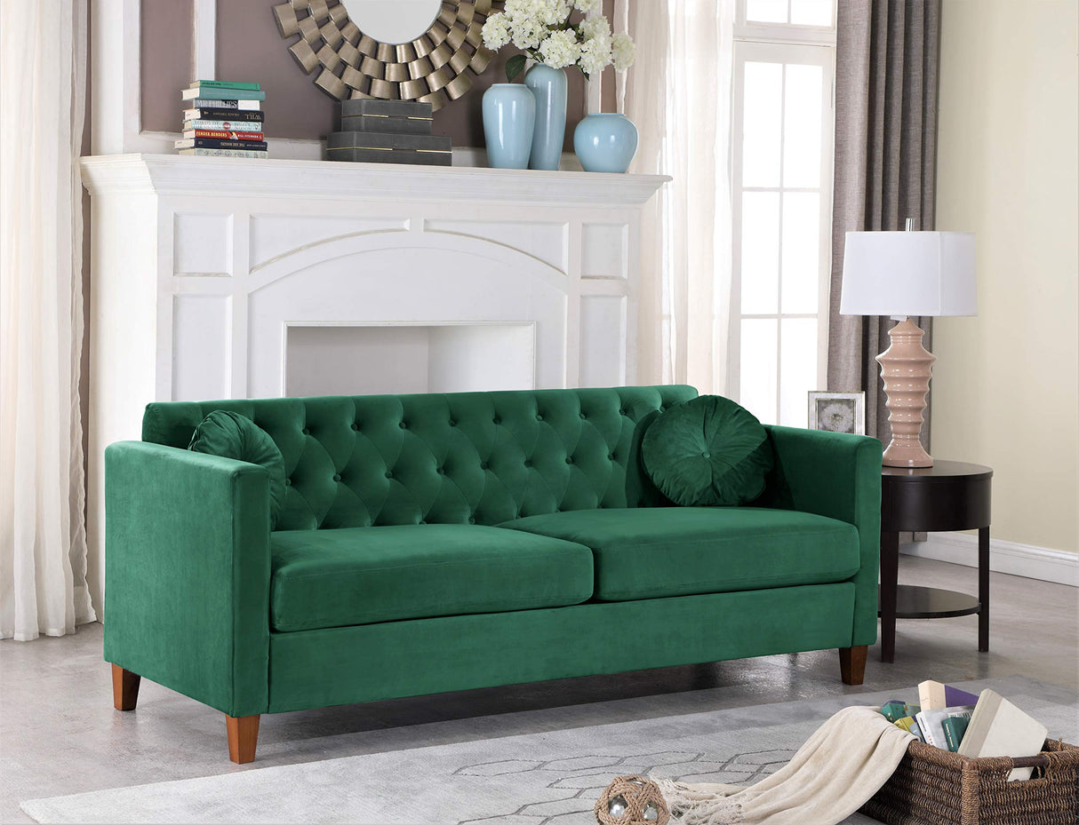 Soft Elegant High Density Foam 79.5'' Wide Emerald Green Velvet Living Room Tight Back Removable Cushion & Solid Wood Legs (S5536-5541) Sofas