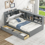 Bed Frame with Upholstered Storage Headboard and 2 Drawers, Pine Wood Daybed