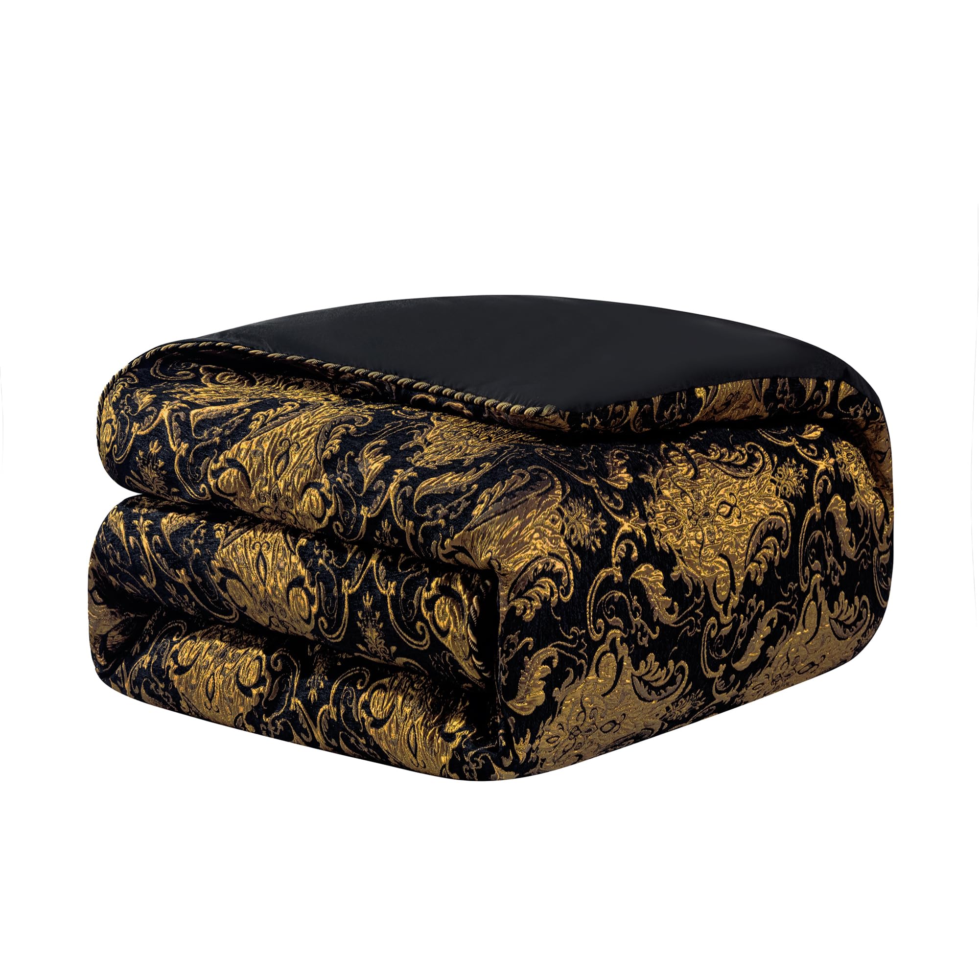 9-Piece Black Damask Jacquard Comforter Set - Queen