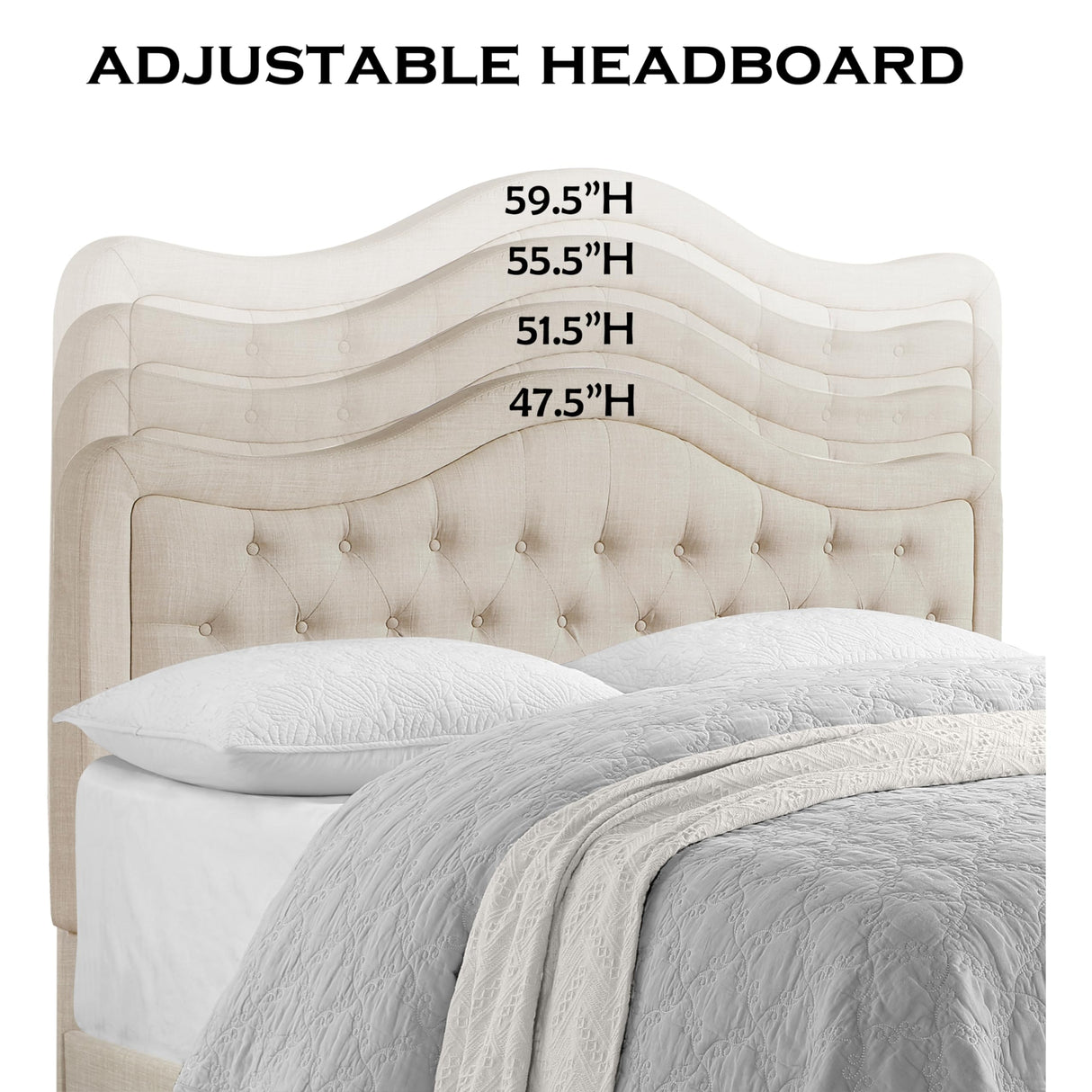 Annway 33” Upholstered Button Tufted Headboard Panel with Adjustable Height Feature,