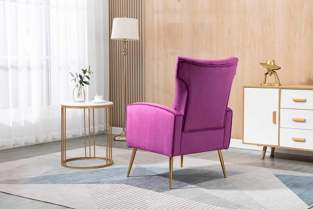 Modern Accent Velvet Chairs Comfy Upholstered Vanity Chairs for Bedroom Armchair Dining Chairs with Golden Metal Legs Desk Chair Single Person sofafor Living Room(Purple)