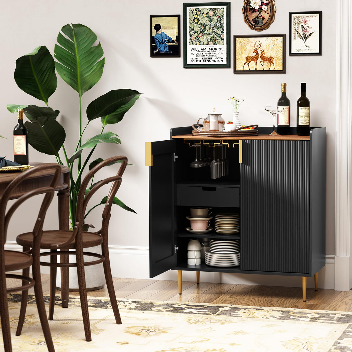 Sideboard Buffet Cabinet with Fluted Texture, Modern Coffee Bar Cabinet