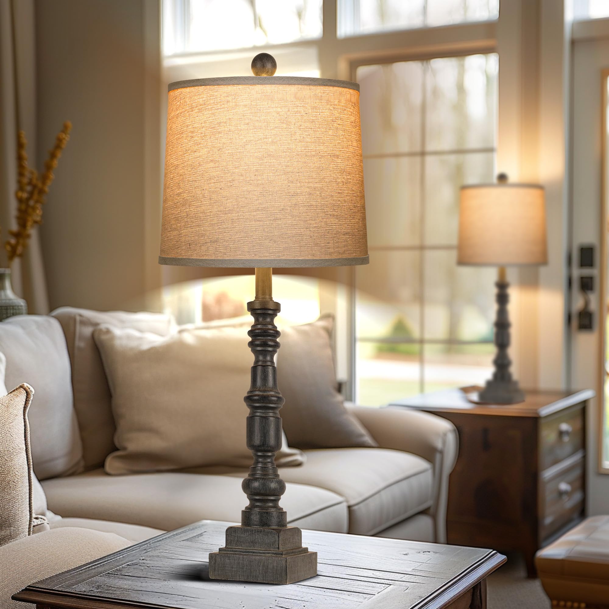 28" Rustic Table Lamps Set of 2 with USB Charging Ports