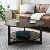 Round Coffee Table with Storage Shelf, Farmhouse Living Room Cocktail Table