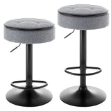 COCONINO WJ Round Storage Bar Stool Set of 2, Adjustable Counter Height Swivel Barstool, Counter Height Backless Barstool with Metal Base for Kitchen Counter, Linen Fabric in Gray