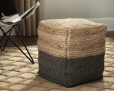 Sweed Valley Farmhouse Jute Braided Pouf, 17.5 x 20.25 inches, Natural & Black