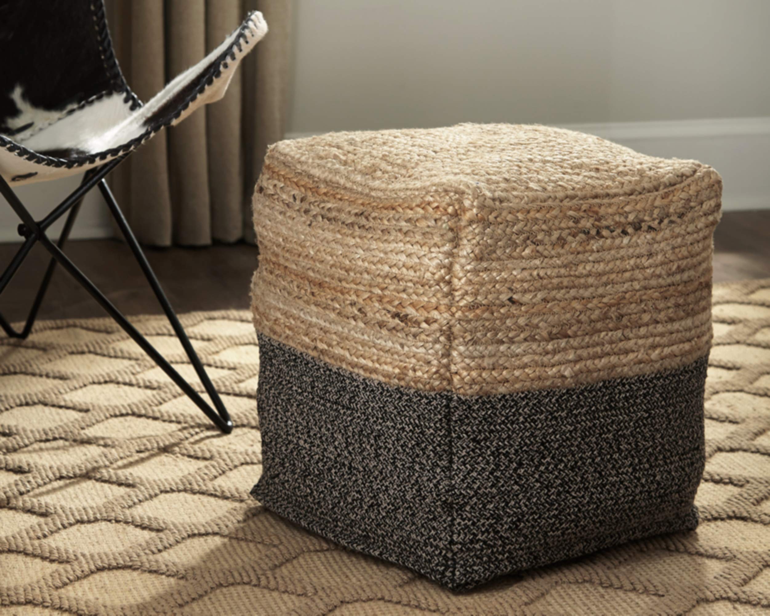 Sweed Valley Jute, Cotton & Farmhouse Poufs (19 x 19 Inches & 17.5 x 20.25 Inches)
