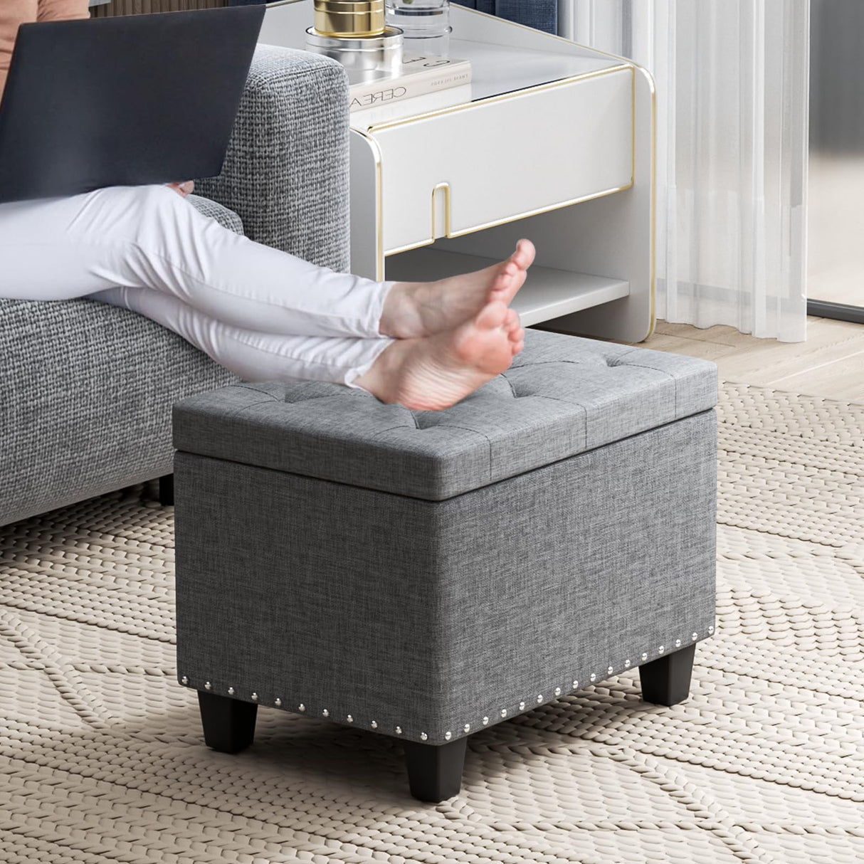 Rectangular Storage Ottoman, 24" Bench Ottoman Storage