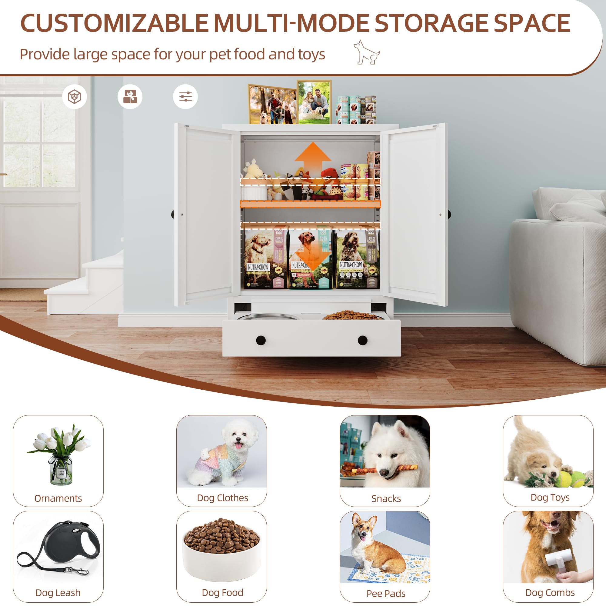 Metal Dog Feeding Station with Storage Cabinet & Elevated Bowls